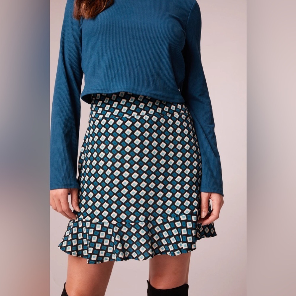 Band of the Free Teal Diamond Colette Mini Skirt Ruffle Womens Size XS NWT
